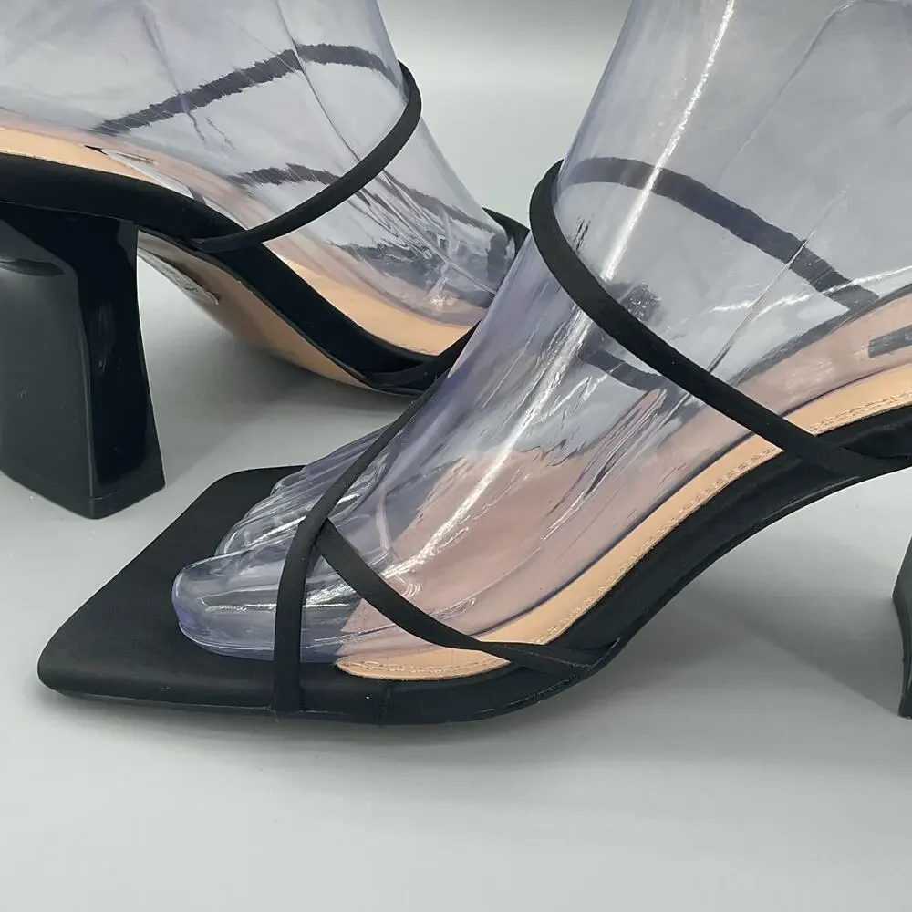 NEW TopShop Women’s Rolo Strippy Heeled Mule Sandals Black Size 6